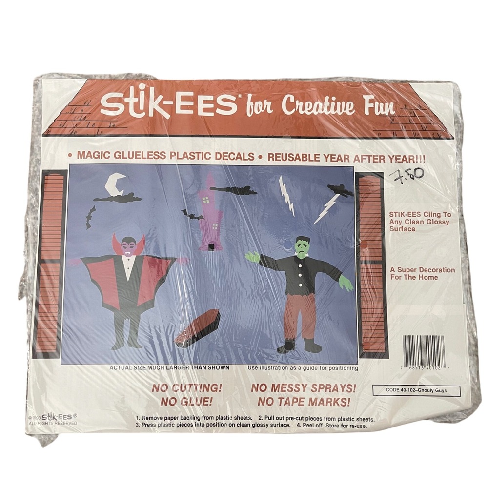 Vtg Stik-ees Window Cling ghouly guys 40102 90s Teacher School Halloween vampire